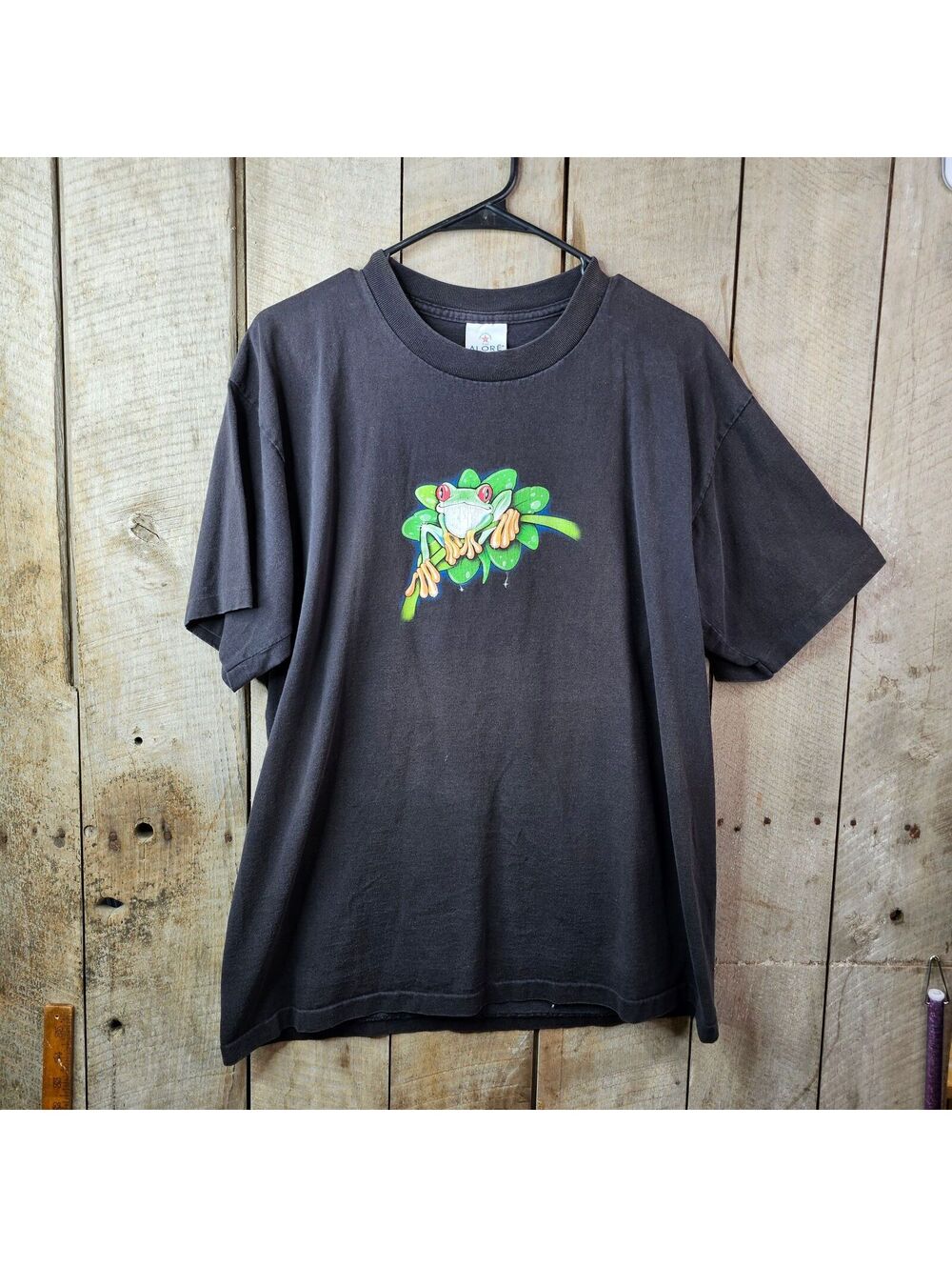 Vintage Frog T Shirt Alore USA Made Black Graphic Tee Size Large Nature